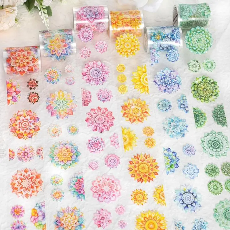 2025 New 1 Roll Waterproof Decorative Sticker for Scrapbook Journal Card, Flower Sticker, PET Adhesive Floral Aesthetic Sticker