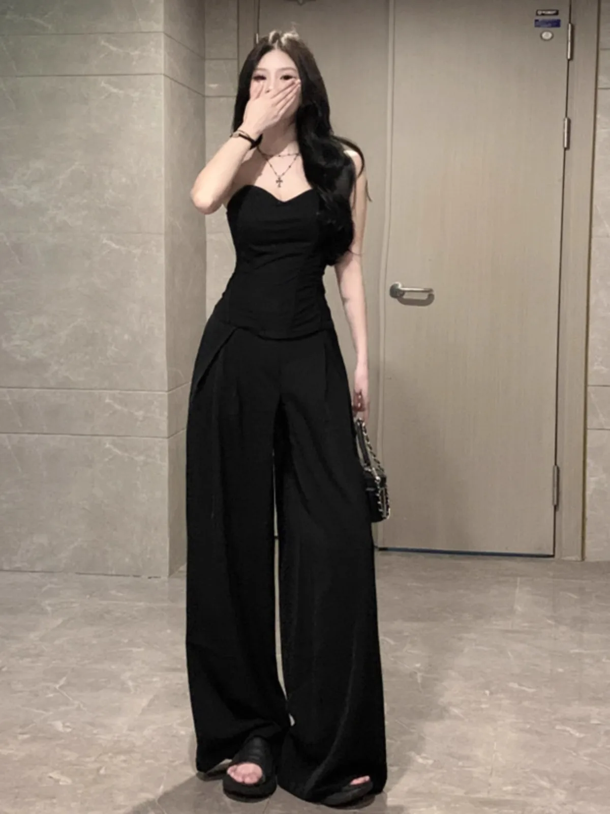 Sexy Bla Fibone sangle gilet femmes printemps 2025 deux pièces Ensemble pantalon à jambes larges fibre de Polyester Faionable Ensemble