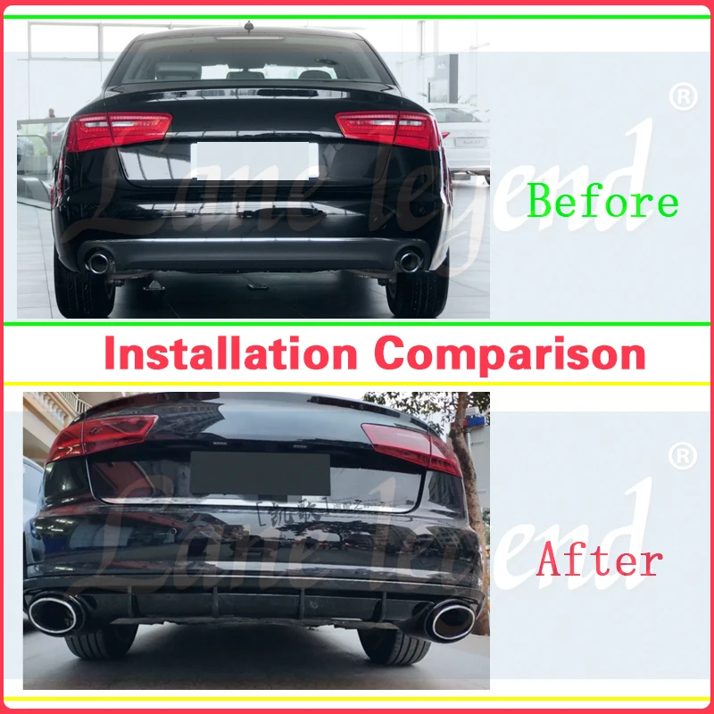 Car Rear Diffuser for Audi A6 A6L 2012 2013 2014 2015 Glossy Black Car Body Kit Lip Bumper Spoiler Splitter RS6 Style Styling