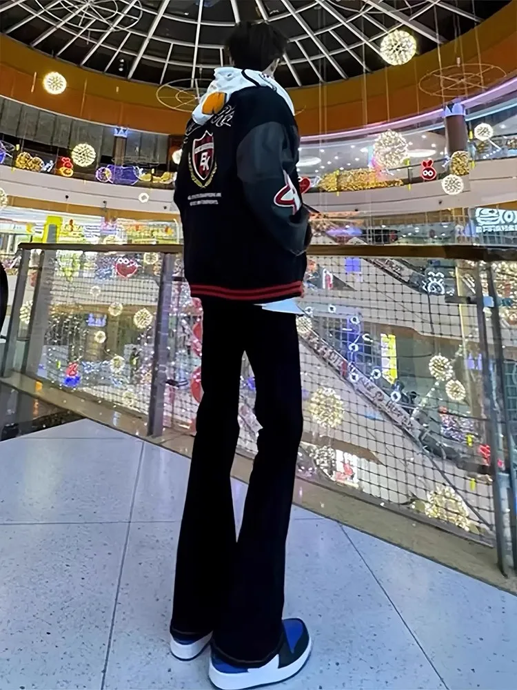 

Мужские джинсы-клеш с высокой талией, прямые, удлиненные, стрейч, из хлопка, повседневные, облегающие, с эффектом стройности