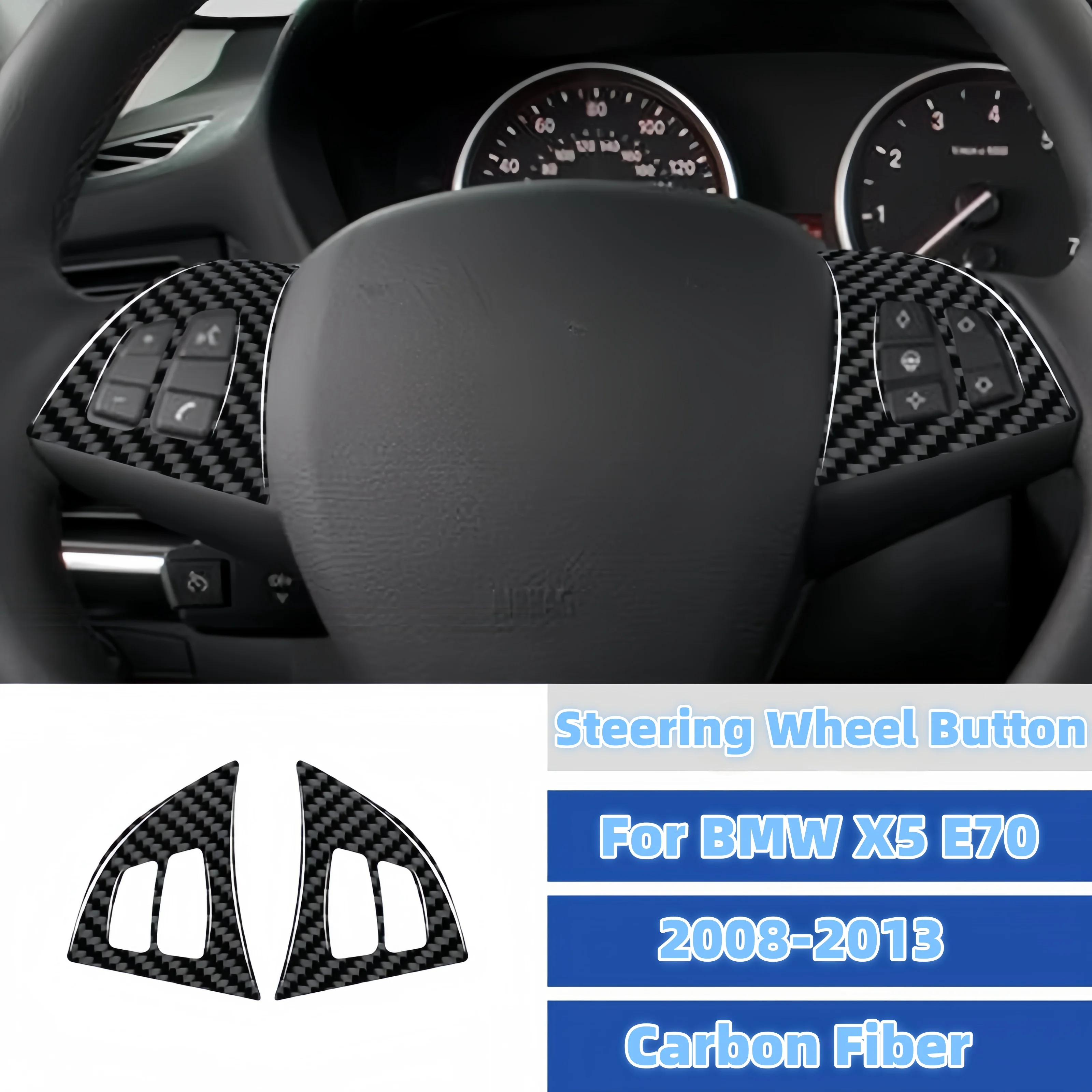 

For BMW X5 E70 2008-2013 Carbon Fiber Car Interior Steering Wheel Button Cover Trim Sticker Styling Accesorios Para Auto