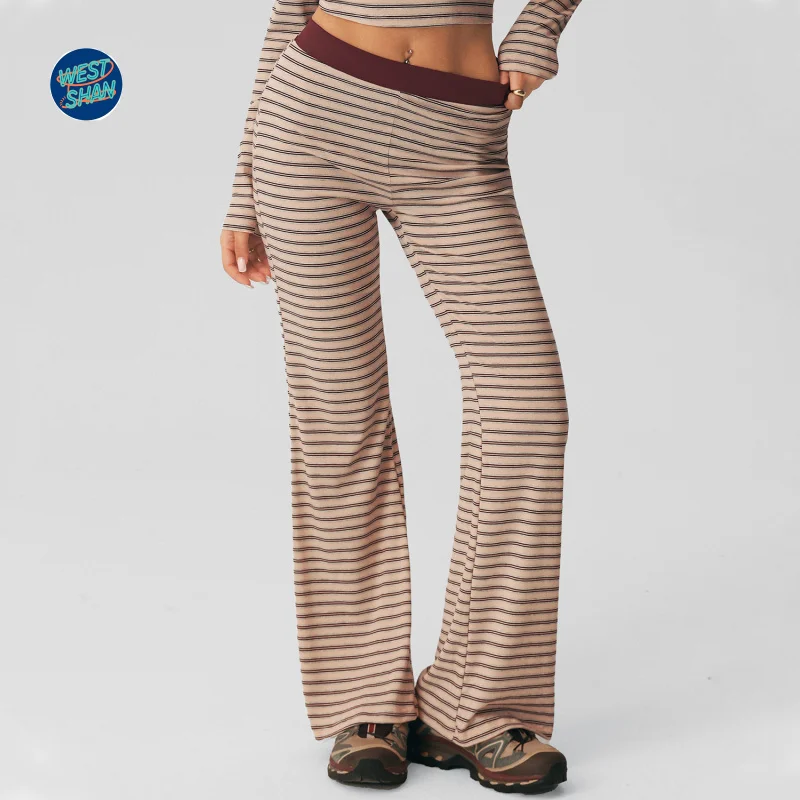 WESTSHAN EU US Size High Quality Striped Athletic Leggings Loose-Fitting Slightly Flare Wide-Leg Casual Loungewear Sleep Pants