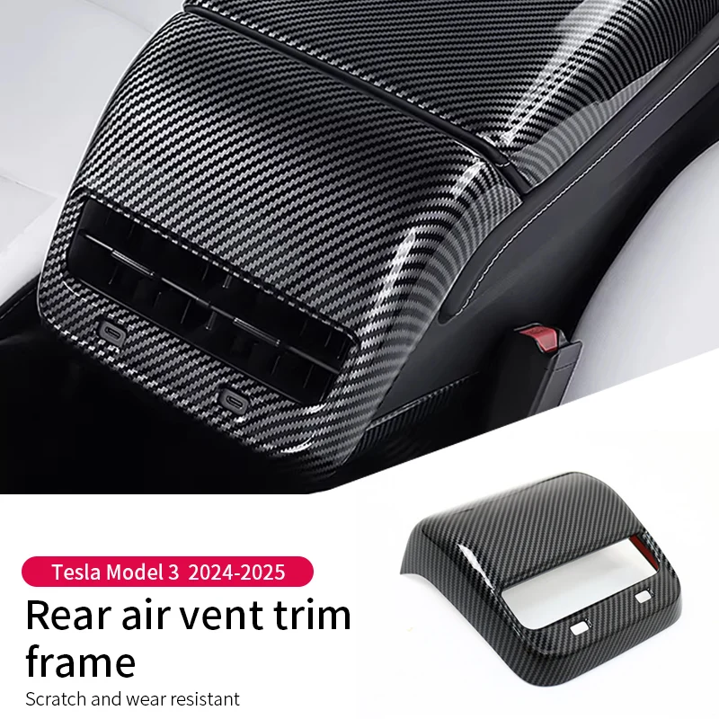 

For Tesla Model 3 2024-2025 Car Central Control Rear Air Vent Trim Frame Anti-kick Cover Decorative Interior Accessories
