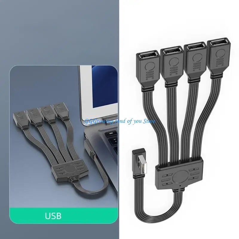 

H9EB 4 in 1 USB2.0 Splitter Cable for Charging USB Male to 4 USB2.0 Female Extender Cable Data Charging Split Adapter