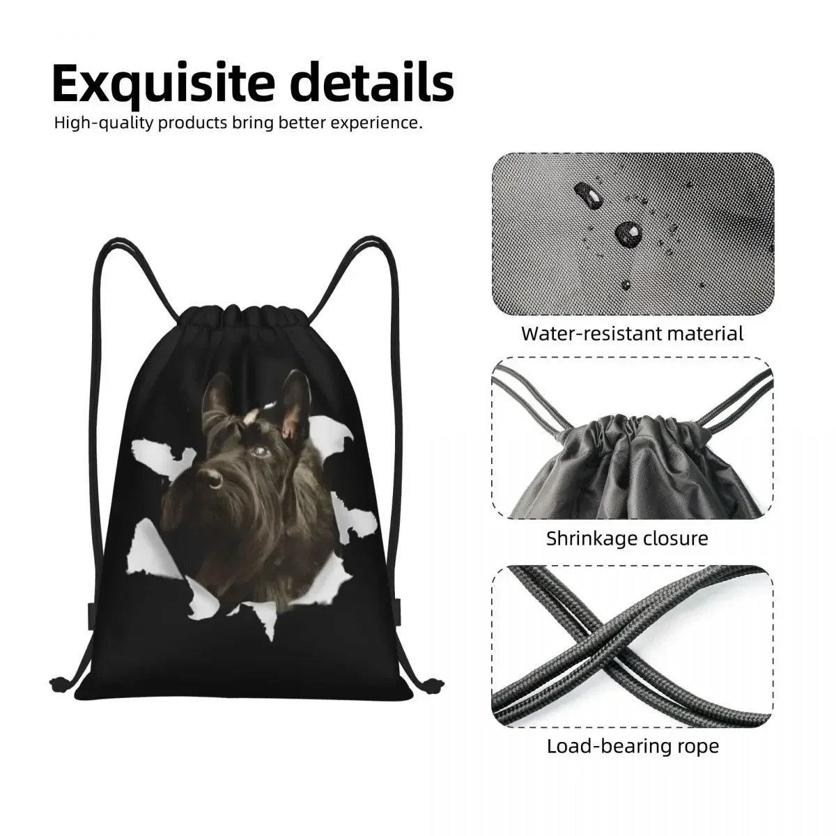 Sacos de cordão para homens e mulheres, cão Scottish Terrier, mochila esportiva portátil para ginástica, Scottie Training, mochilas de armazenamento