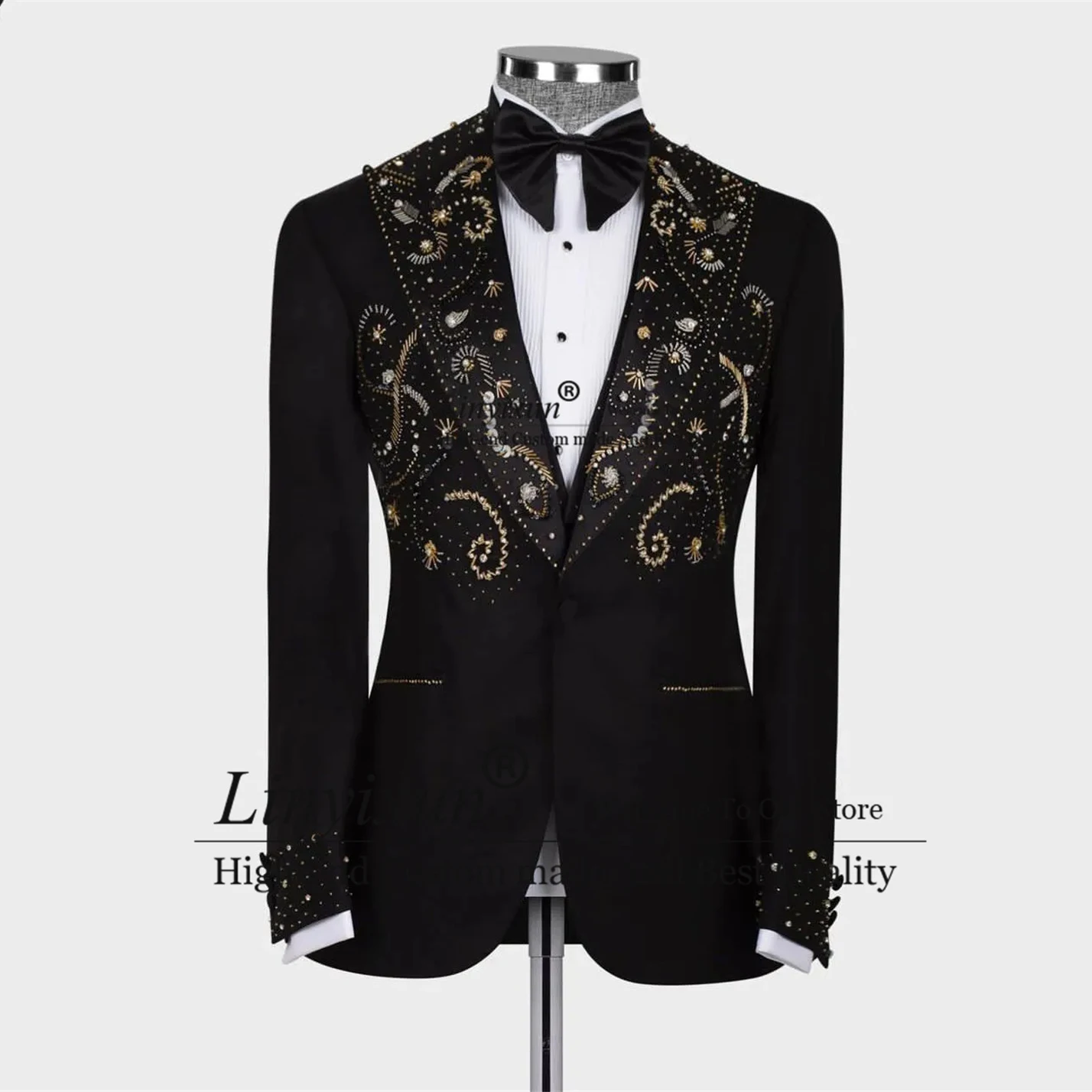 

Diamonds Beaded Men Suits Luxury Metal Embellished Groom Wedding Tuxedo 3 Pieces Sets Dinner Prom Blazers Slim Fit Costume Homme