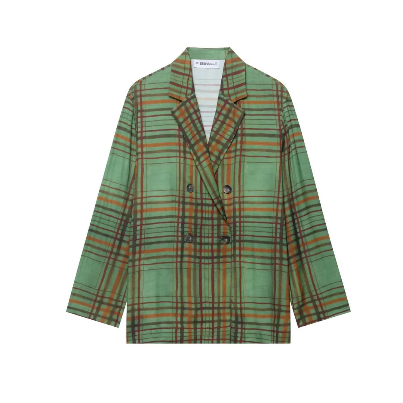 2025 Autunno delle nuove donne verdi moda casual semplice plaid colletto del vestito a maniche lunghe giacca + pantaloni a gamba larga Set