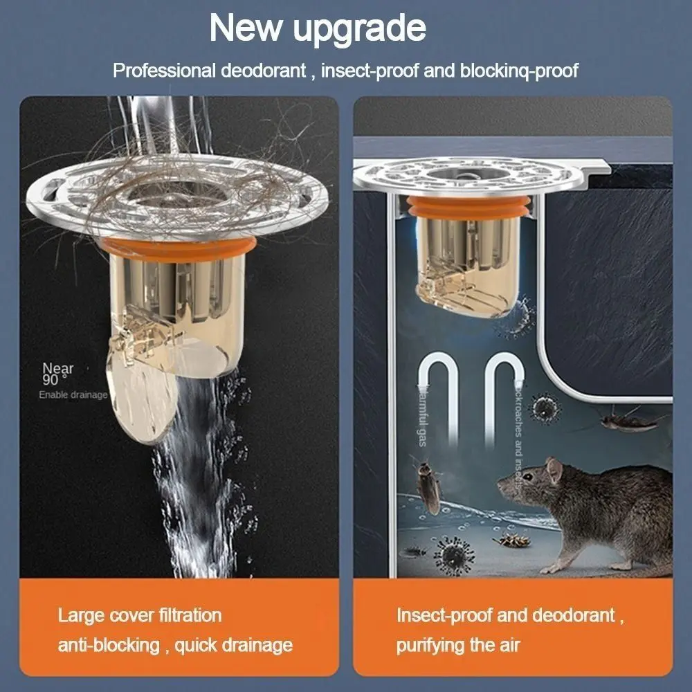 Self-Closing Floor Drain Core Large Filter Screen Sealing Cover Bathroom Sewer Device Odor Prevention Shower Drain Filter Shower