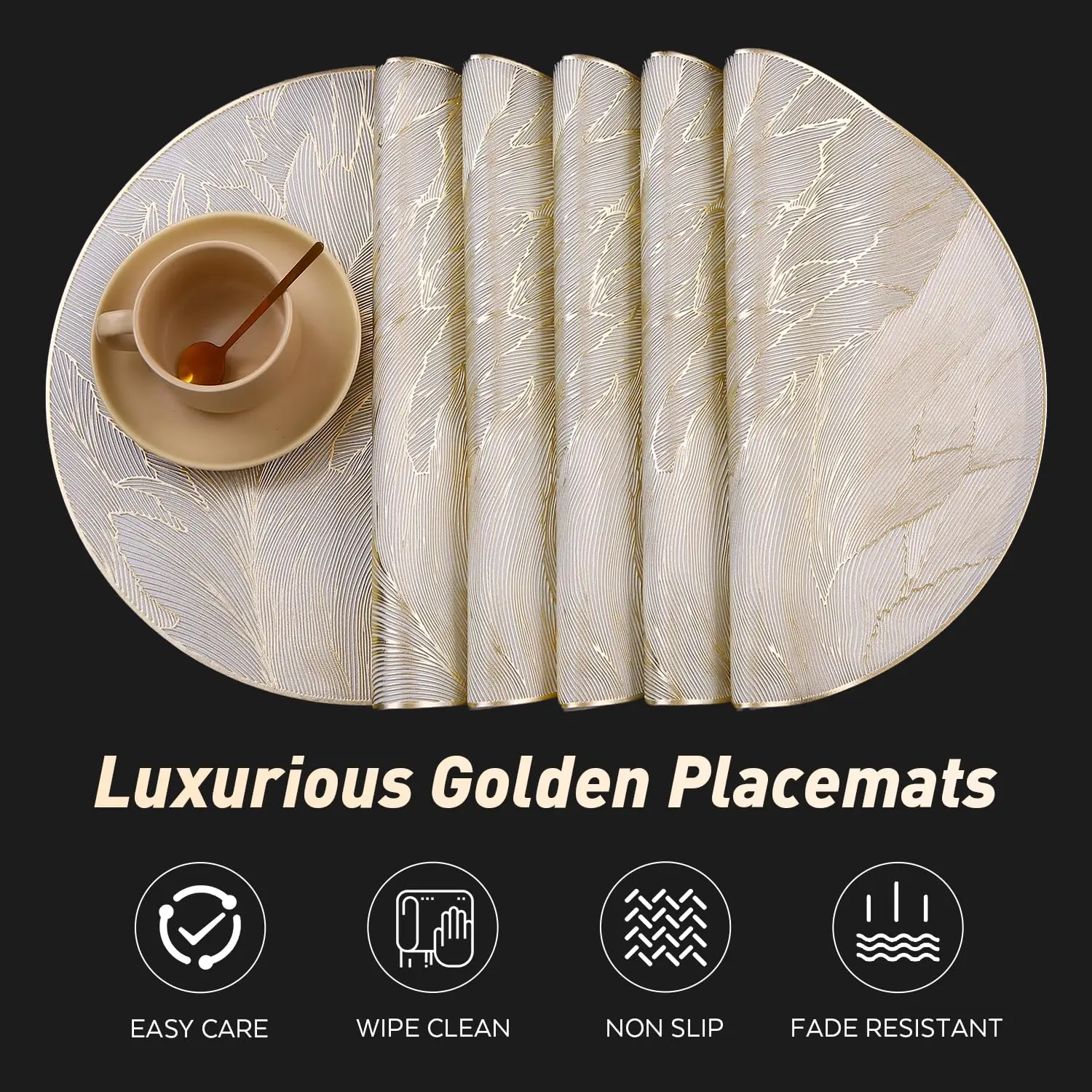 Gold Feather Round Placemats 5