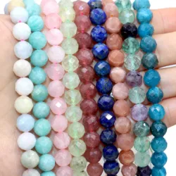6/8/10MM Natural Stone Faceted Amethysts Aquamarines Amazonite Round Spacer Beads For Jewelry Making DIY Bracelet Necklace