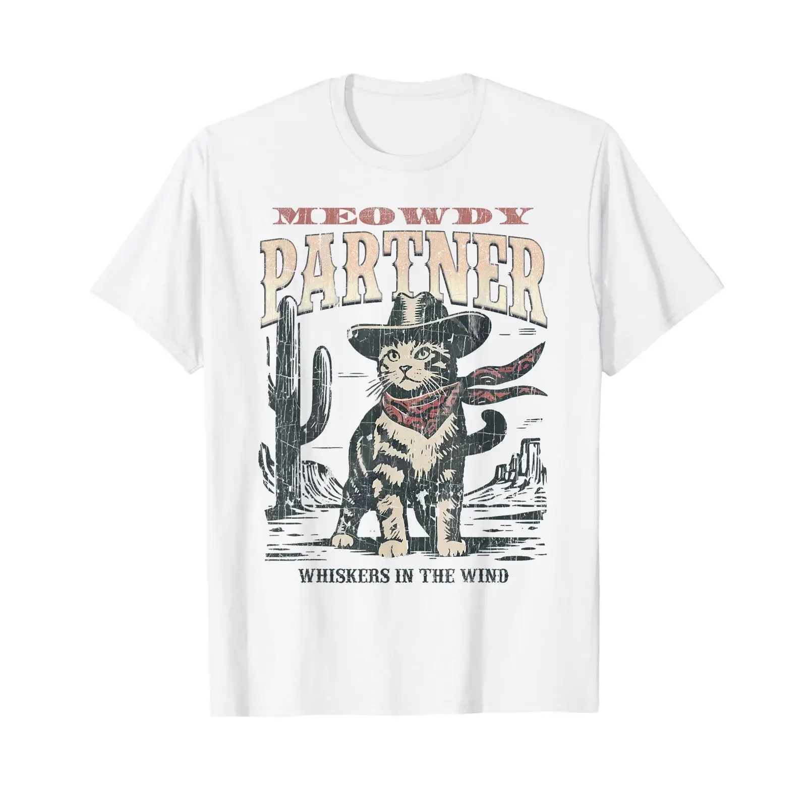 Meowdy Partner Cowboy Cat Vintage T Shirt vintage Washed Stretched Soft Stylish homme Top For Everyday Wear Slightly