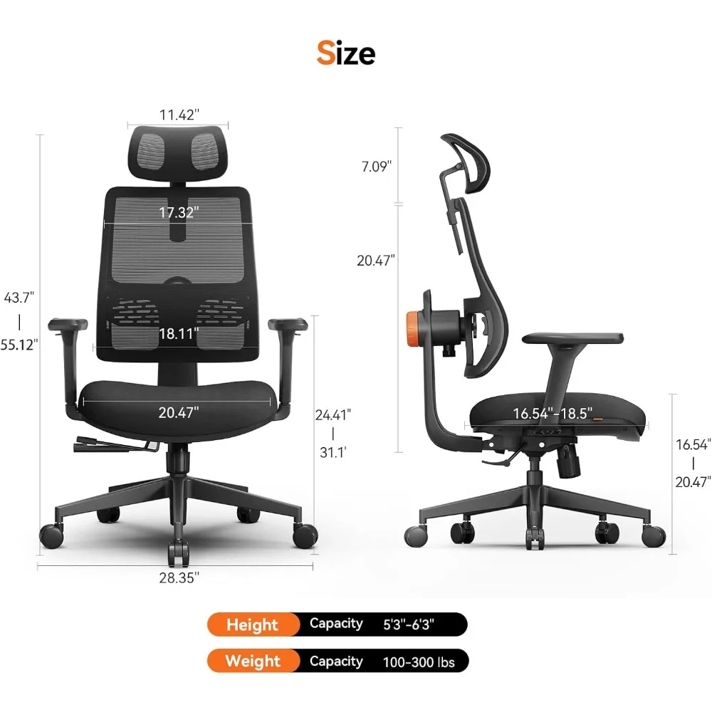 كرسي مكتب مريح عالي الظهر مع دعم قطني متكيف وميزات قابلة للتعديل #3
