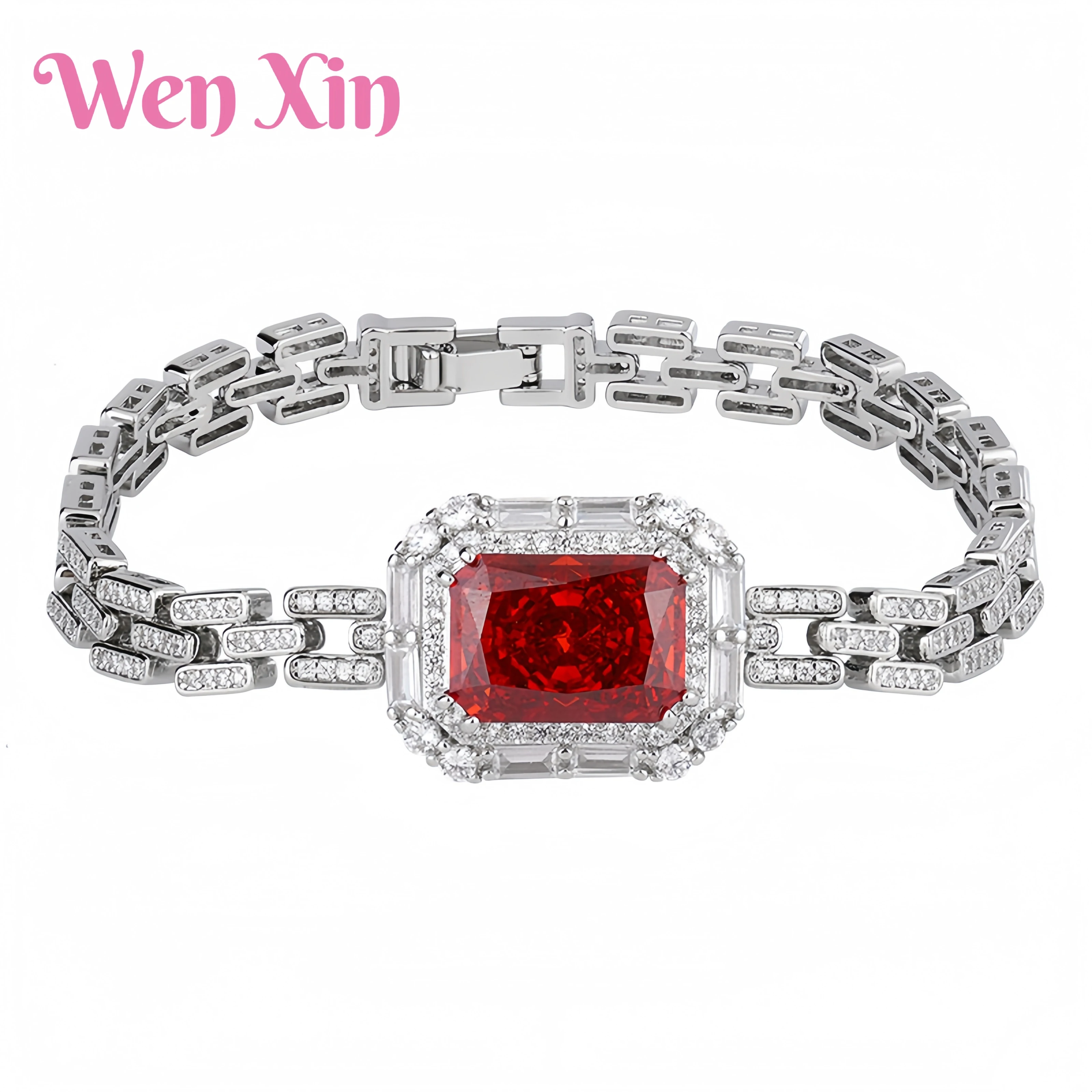 

WENXIN Brand MUSHAN MCT Fine High Carbon Diamond Ice Flower Square Diamond Bracelet Fashion Jewelry Accessories