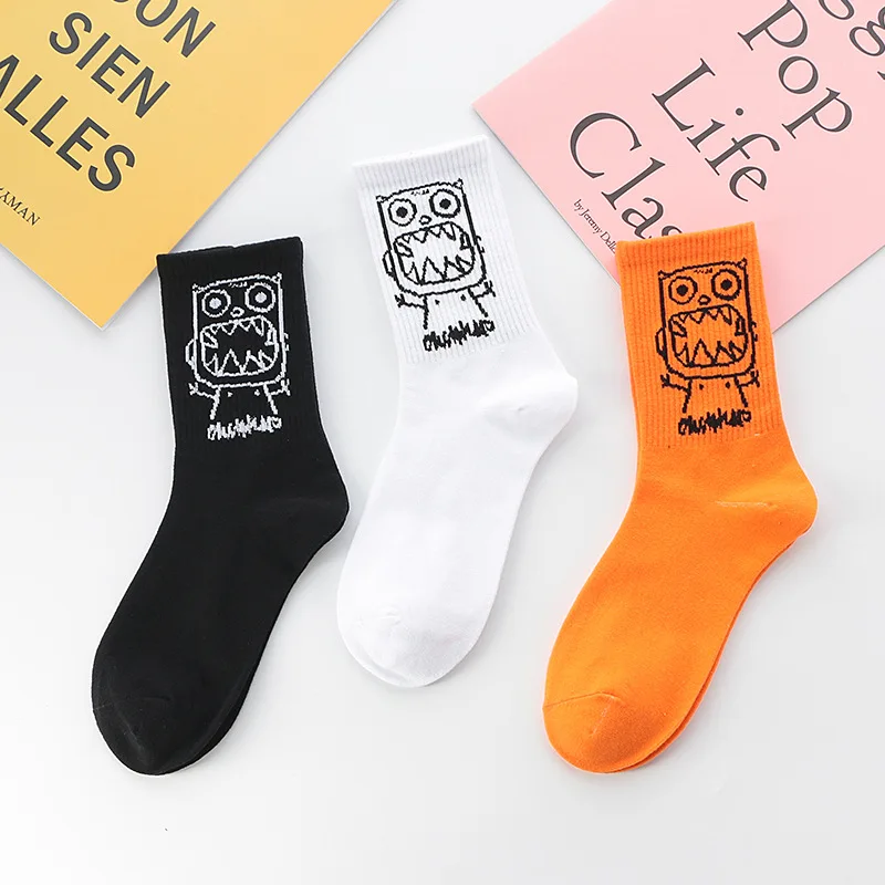 

Unisex Men Women Socks White Black Harajuku Cotton Fashion Monster middle tube socks Hip hop Streetwear Sox short crew gift soks