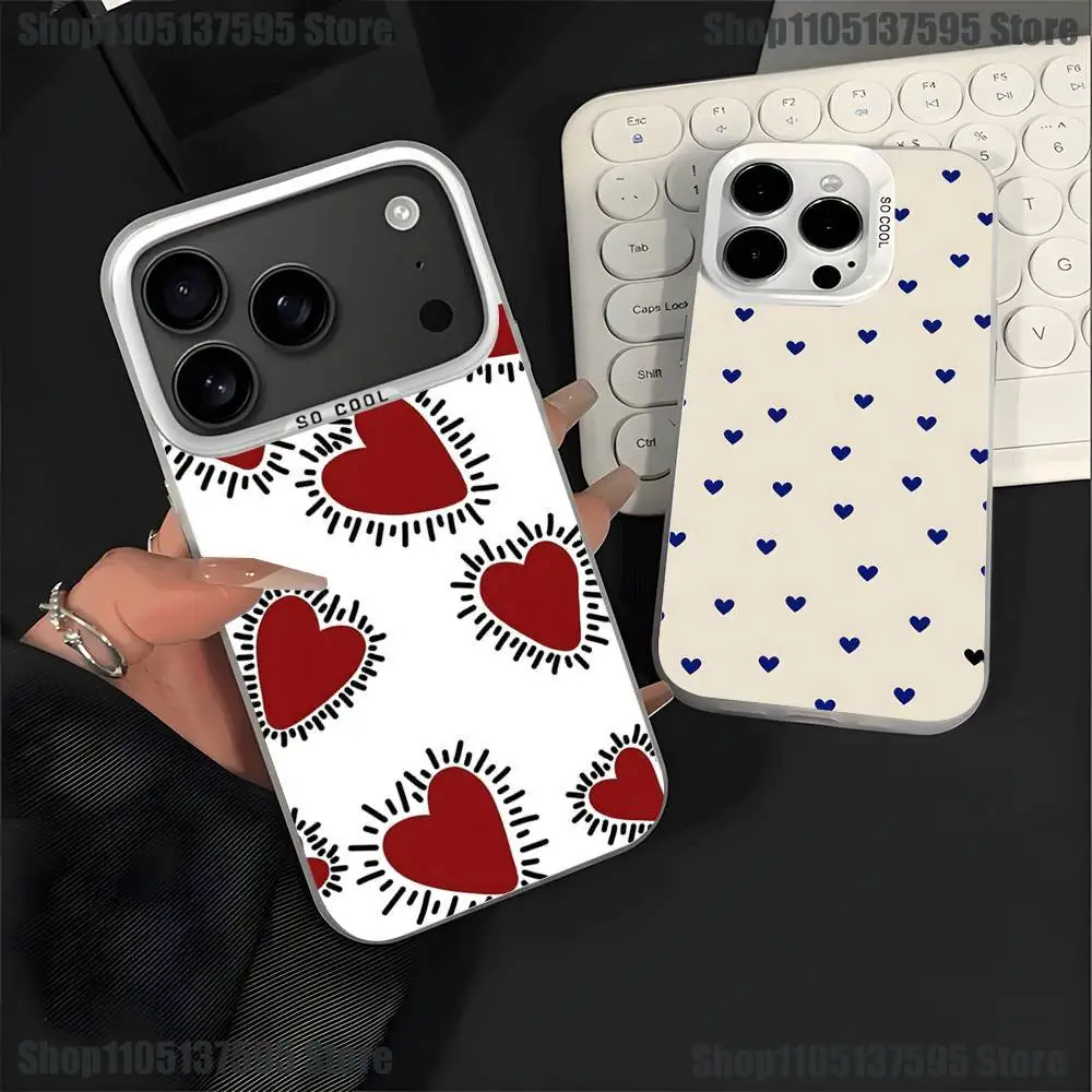 

Silver Graffiti Heart Ins Phone Case For iPhone 17,16,15,14,13,12,11,Pro,XS,Max,Plus,Mini,SE4,E White Matte Shockproof Cover