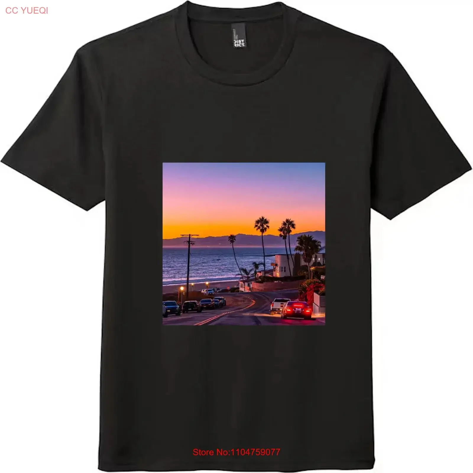 Camiseta LA California Coastal Sunset Pier Scenes, estilo vintage, con gráfico lavado, elástica, ligeramente suave, ropa de diseñador para hombre