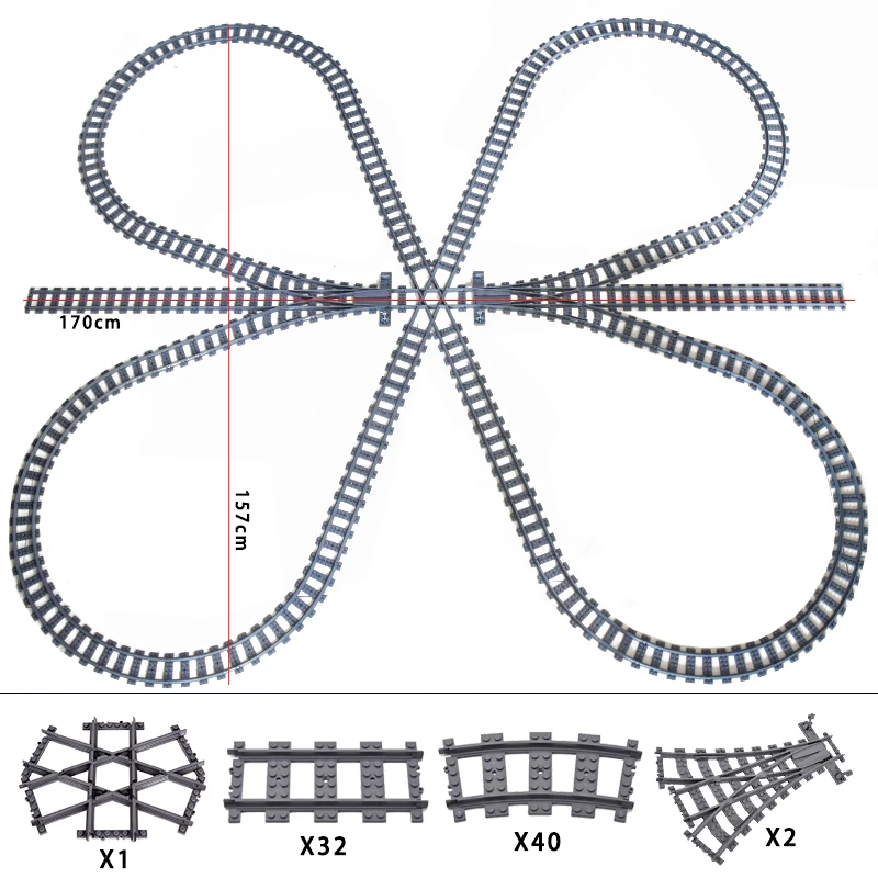 

City Trains Trident Quad Tracks Flexible Switch Railway Crossing Rails Forked Building Block Bricks DIY Toys for children gift