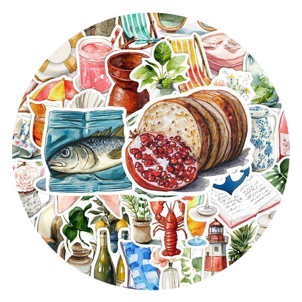 

10/30/50/100pcs Retro Mediterranean Aesthetic Stickers Watercolor Art Graffiti Sticker DIY Notebook Phone Guitar Decals Packing