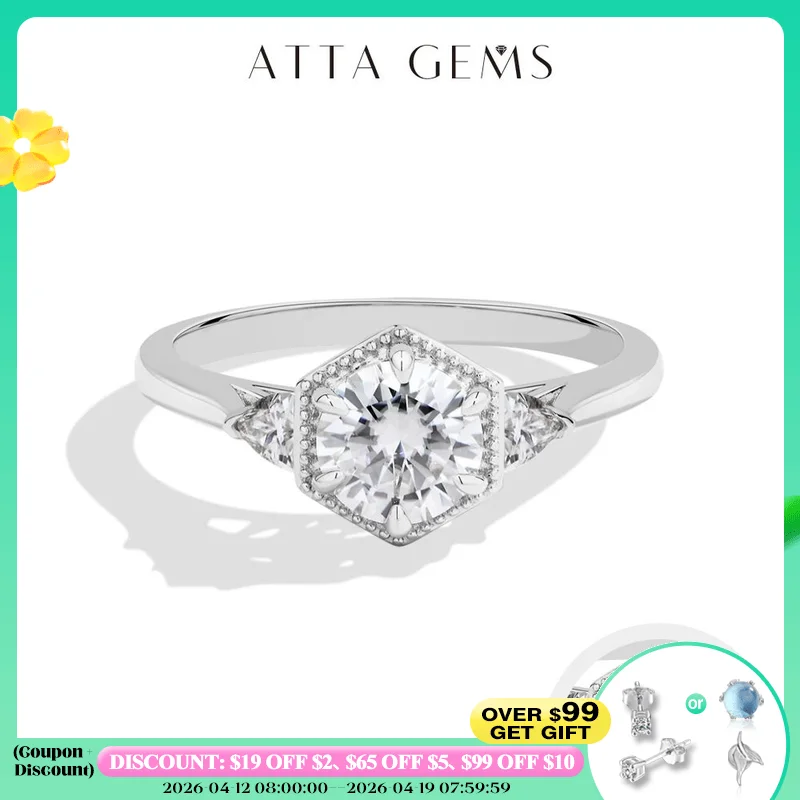 

ATTAGEMS Новое кольцо с муассанитом круглой огранки 1 карат DVVS1 для женщин, натуральное серебро 925 пробы, позолоченное 18 карат, классические обручальные кольца, ювелирное изделие, подарок