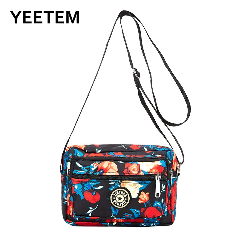 Bolso bandolera de lona para mujer, bandolera con estampado Multicolor de flores geométricas, bolso de hombro de moda de nailon Oxford, monedero informal