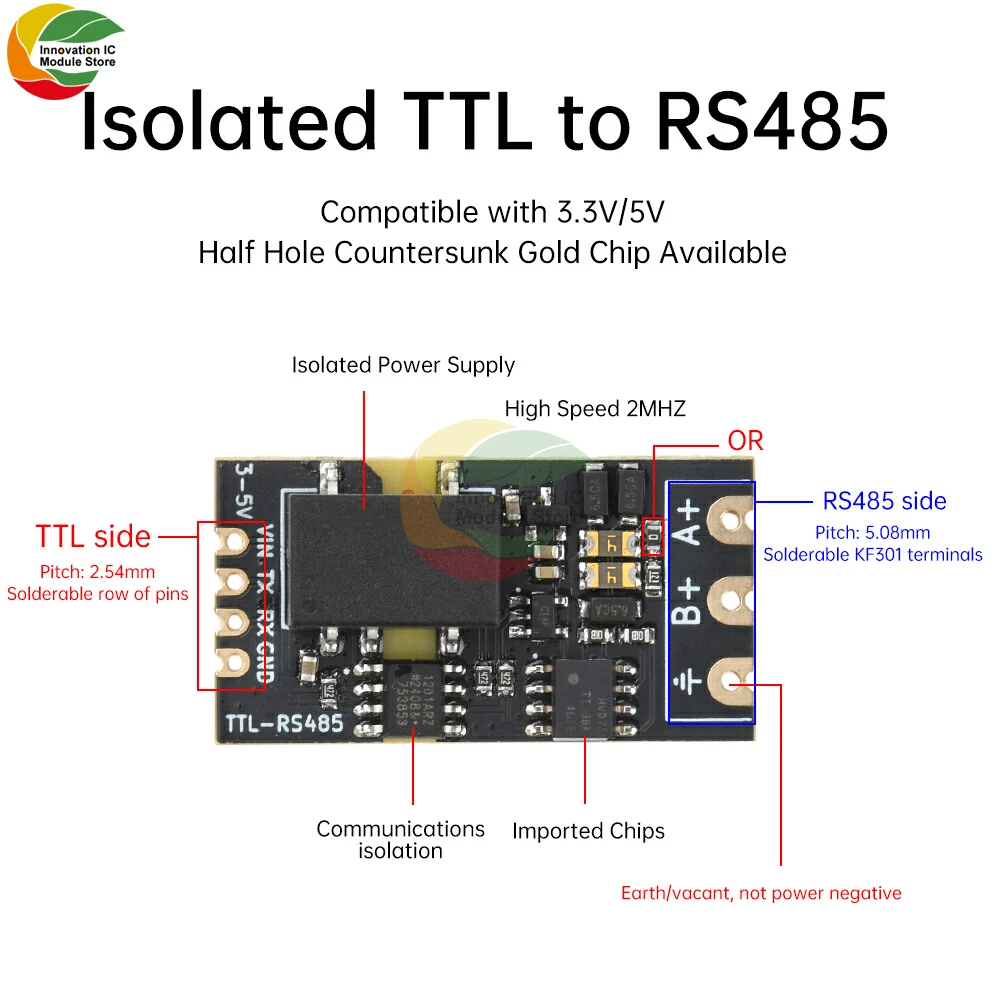 

DC3.3V-5V Isolated TTL to RS485 Level Module Serial Port Auto Commutation Multi Protection 2Mbps High-speed Communication Rate