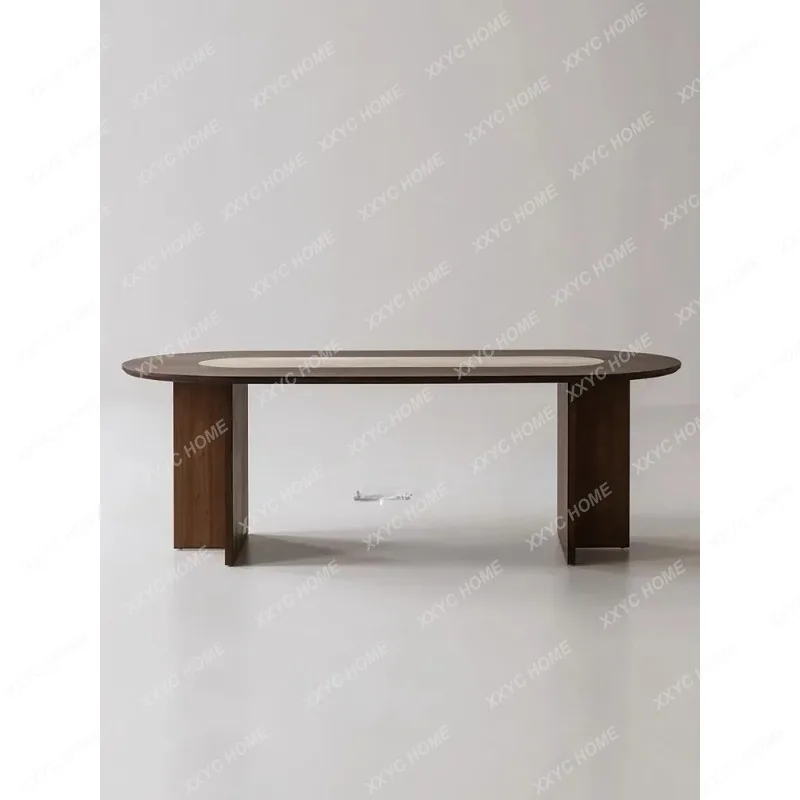 XXantique solid wood oval retro  walnut color marble travertine home bed and breakfast dining table