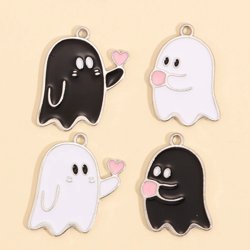 10 Stück süße schwarze und weiße Geister-Anhänger Halloween-Party-Dekorationen für Halskette Ohrringe DIY Schmuckherstellung Legierung Charms – Detail 3