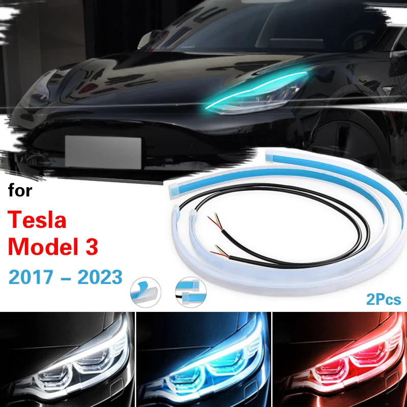 

2Pcs Start-Scan LED For Tesla Model 3 2017-2023 Car DRL Daytime Running Lights Auto Flowing Turn Signal Guide Thin Strip Lamp