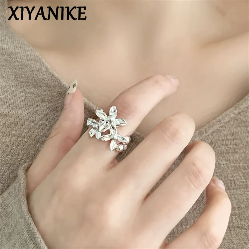 

XIYANIKE Elegant Pearl Flower Elastic Cord Rings For Women Girl Korean Fashion New Handmade Jewelry Gift Party Birthday