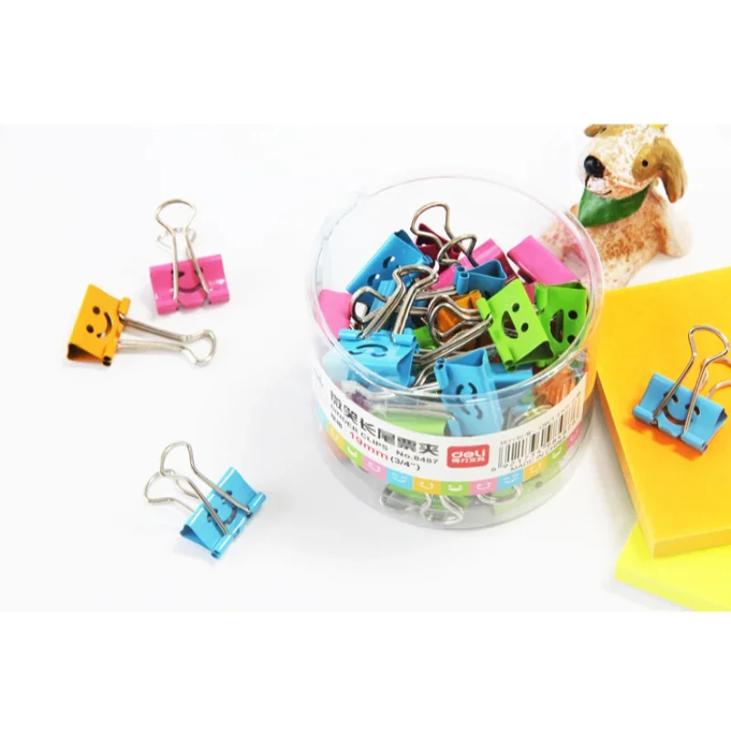 40 Pcs/lot 19mm Cute Kawaii Small Colorful Face Design Clips Purse Dovetail Paper Clip Metal Binder School Office Supplies