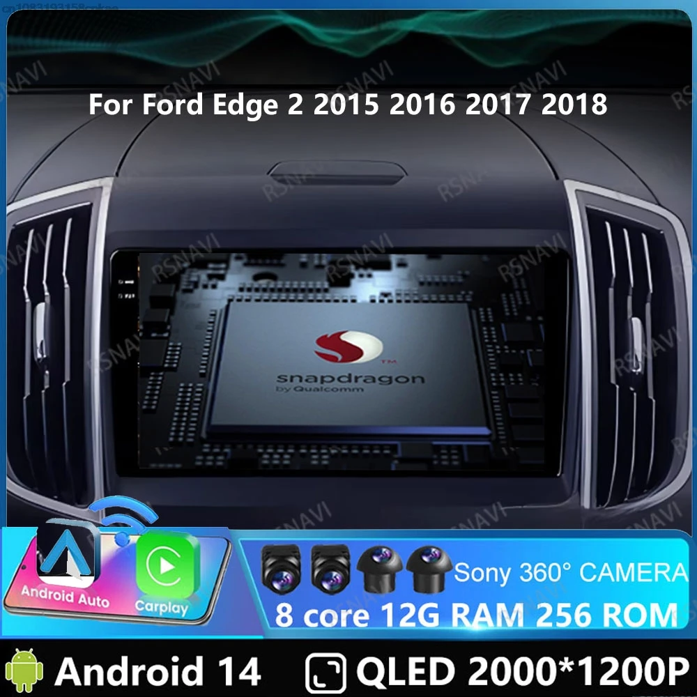 Car Radio Andoird 14 Ford Edge 2 2015 2016 2017 2018 4G LTE Head Unit AUTO DVD 2DIN Navigation Multimedia GPS Viedo Player DSP