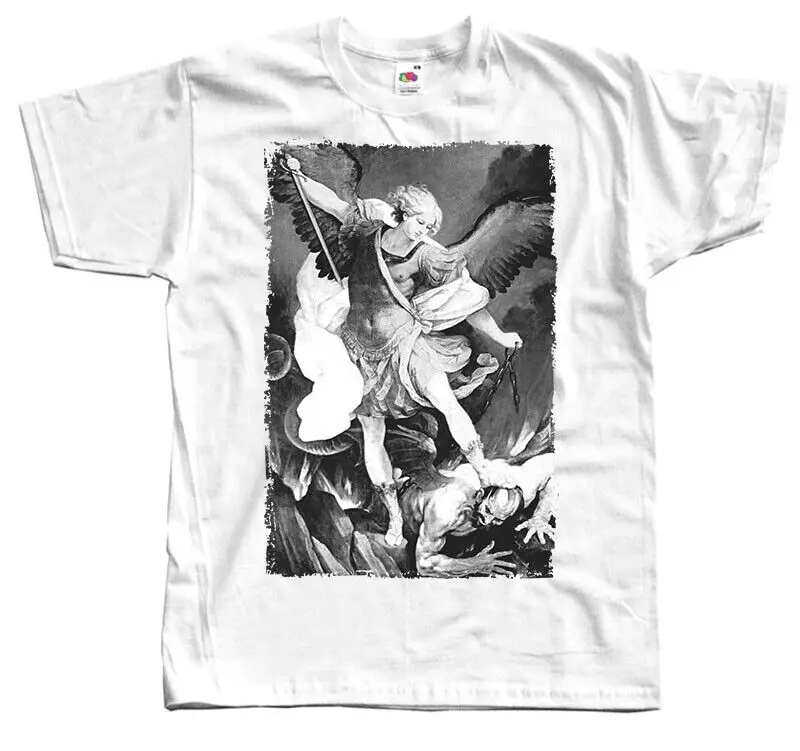 

New Saint Michael the Archangel T shirt White cotton sizes S to 5XL