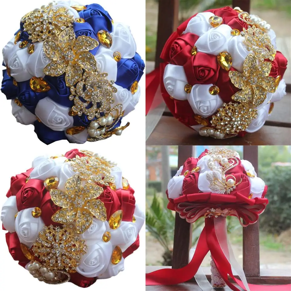 

Handcrafted Crystal Satin Rose Brooch for Bridal Bouquets, Lace Accented Wedding Flower Arrangements, Suitable for Brides