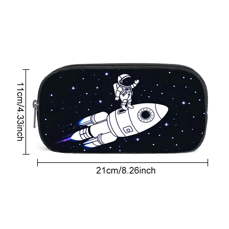 Astronaut Rocket Skateboard Guitar in Space Cosmetic Case Large Capacity Stationery Bags Portable Pencil Box for School Office