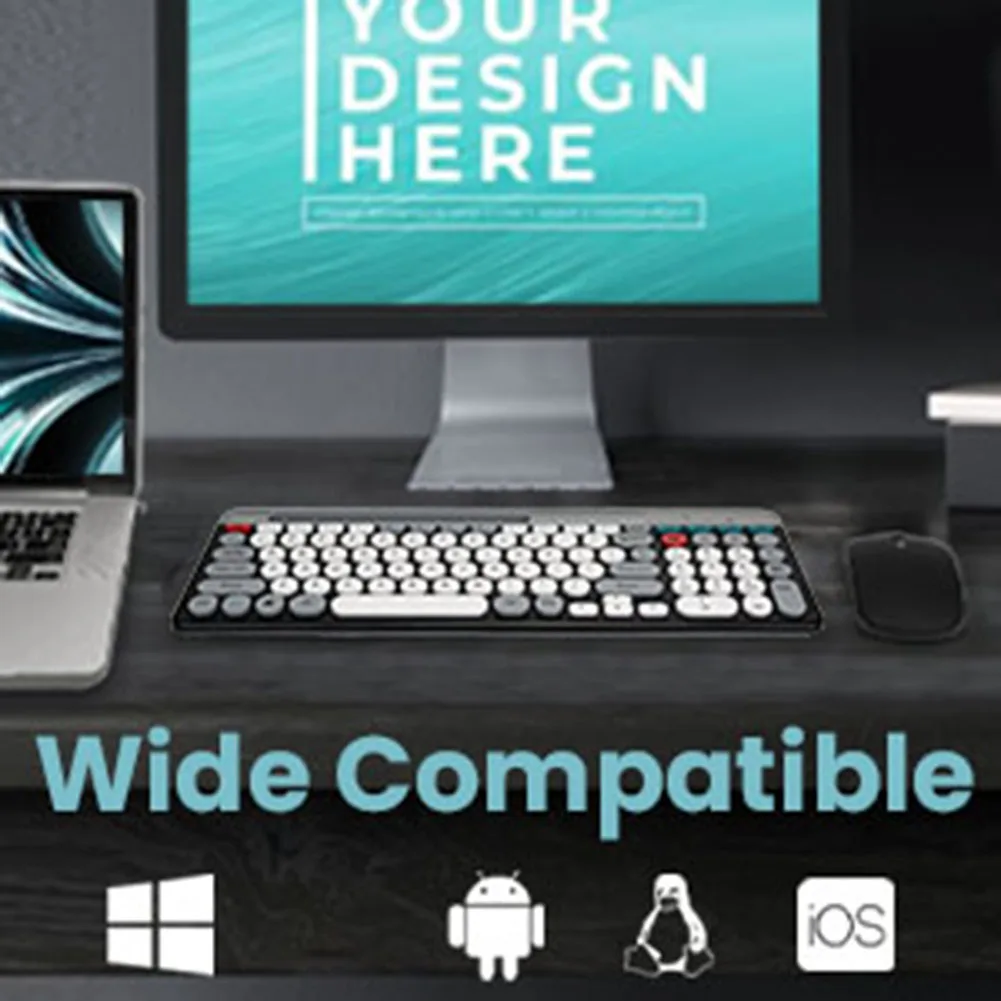 2.4Ghz Bluetooth-compaitble Dual Mode Wireless Multi-Device Keyboard Mouse with Phone Holder Compatible for /iOS/Android/Win7