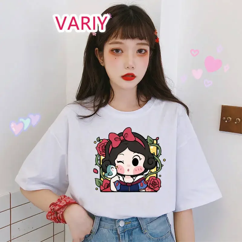 Princess Anna Print T-shirt Women Harajuku Aesthetic Elsa Princess Tshirt Streetwear Summer Fashion Y2k Tops Female T Shirt