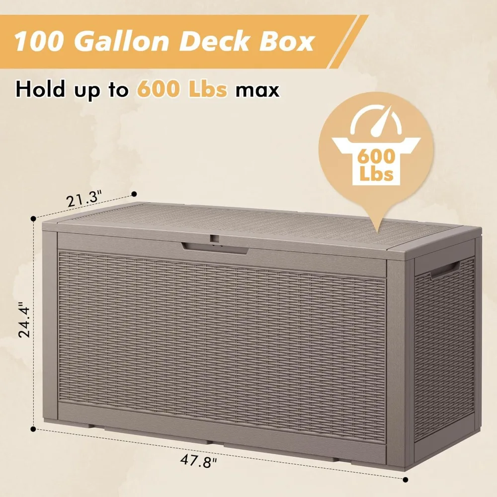 صندوق تخزين راتينج خارجي مقاوم للماء لأثاث الفناء وأدوات الحدائق ومستلزمات حمام السباحة - متين ومقاوم للأشعة فوق البنفسجية ومقاوم للعوامل الجوية