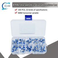 100Pcs/Box RM065 Carbon Film Horizontal Trimpot Potentiometer Assortment Kit 10 Values Variable Resistor 500R - 1M