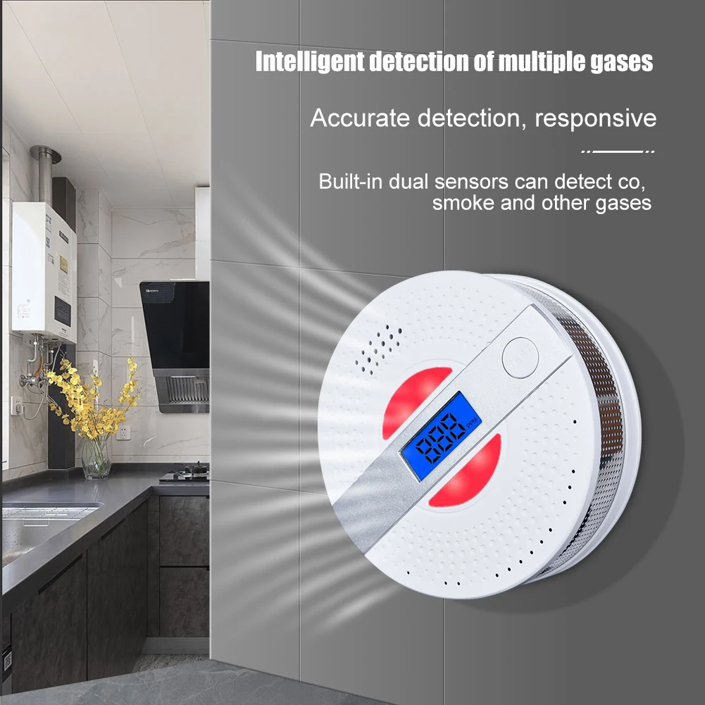 High Sensitive 2 in 1 Carbon Monoxide Detector Smoke Sensor Independent Co Smoke Sound Alarm Sensor Home Security Protection