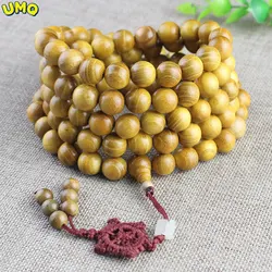 Solid Wood Zhemu 108 Yellow Sandalwood Prayer Beads 12mm Neck Hanging Wooden Stationery Men and Women Hanging Chain Jewelry