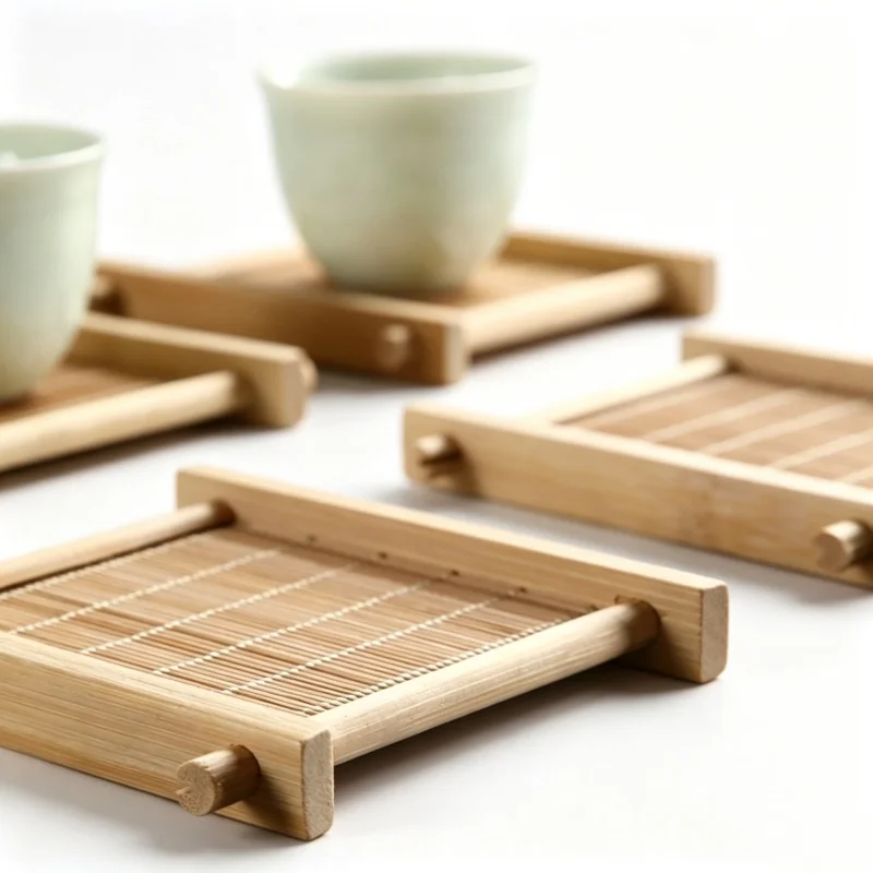 Picture 7: Tea Trays Square Bamboo Teacup Pad Retro Coffee Cup Mug Cup Tableware Heat Insulated Coasters Kitchen Restaurant Accessories