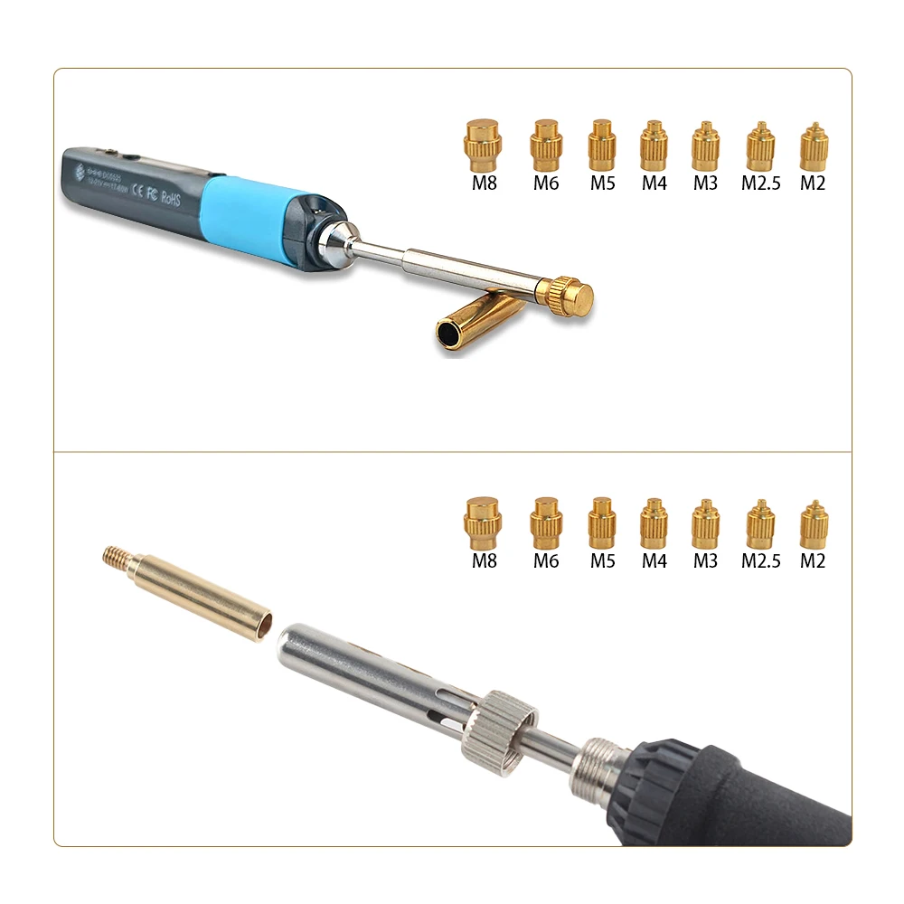 TS Heat Insert Nut Iron Tip 3D Implanted Hot Melt Brass Nut Pressure Head M2-M8 Brass kit for TS100/TS101/PINE64 Soldering Iron