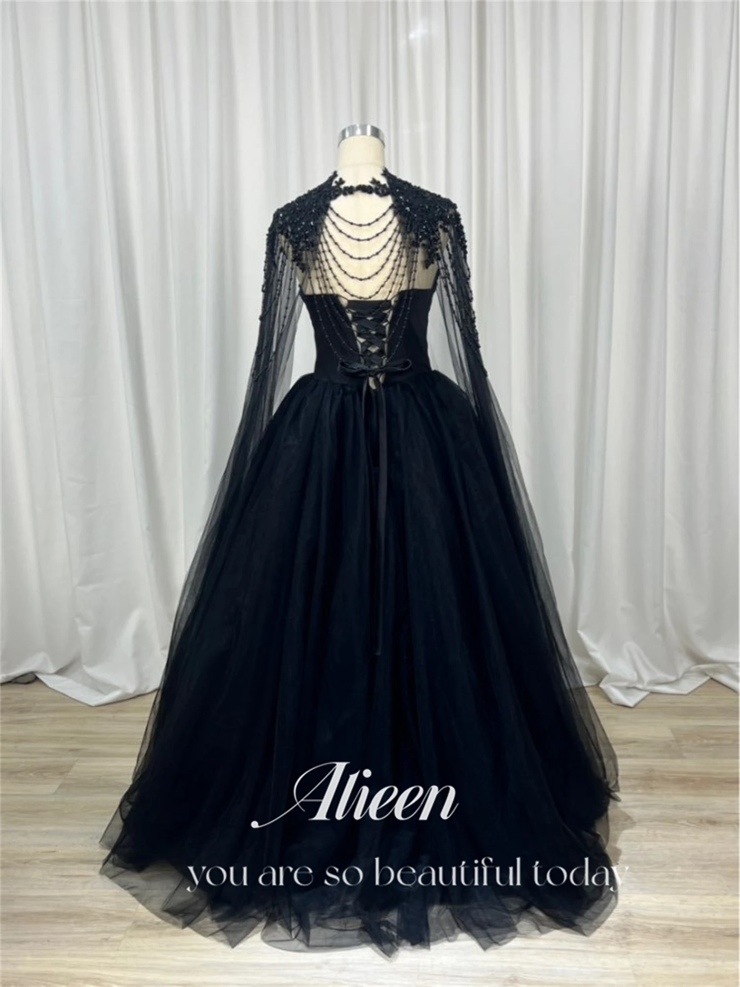 Aileen Long Shawl Lace Hand Beading Black High Quality Luxury Dress for Weddings Graduation Dresses Evening Gown Customized