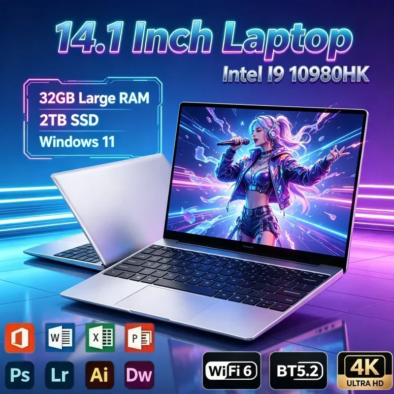 Cost‑Effective 2026 14.1 Inch Laptop Intel Core I9‑10980HK 32GB RAM 2TB SSD Windows 11 Household Computer For Daily Home Tasks
