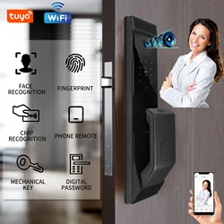 PHIPULO-Tuya Smart 3D Face Recognition Desbloqueio, Bloqueio Digital com Câmera, Impressão digital, Desbloqueio de senha, Porta Eletrônica Keyless