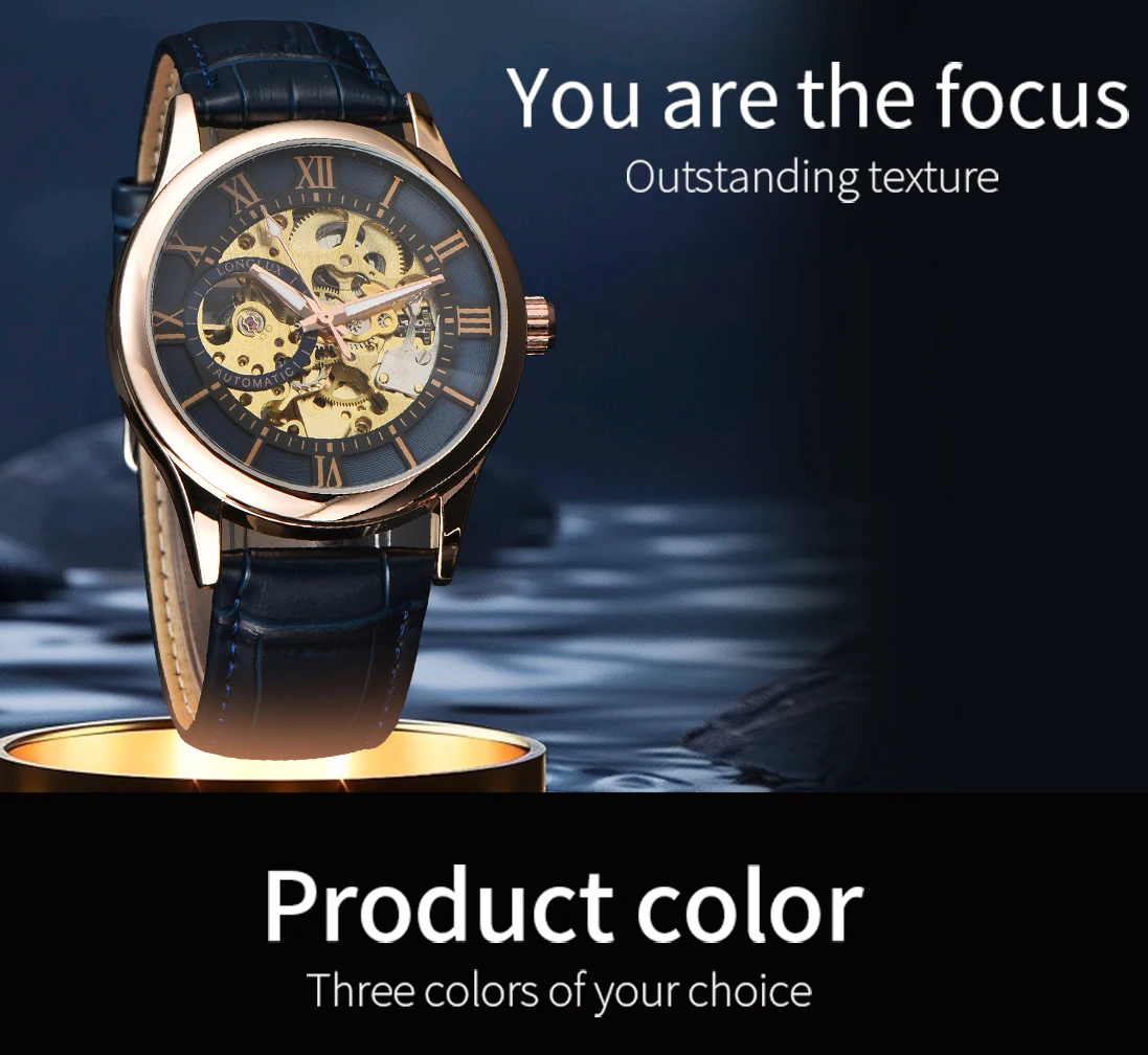 Herren-Automatikuhr, Luxuriöse Mechanische Uhr mit Römischen Ziffern, Wasserdicht, Skelett-Design, Nachleuchtend, Lederarmband, Herrenuhr, Ideal als Geschenk – Detail 5