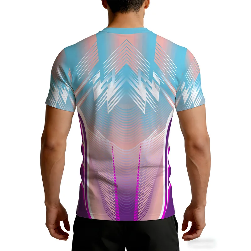 Summer European American Fashion Men's Slim Fit Training Compression Base Layer Printed Short Sleeve Crew Neck T Shirt Breathabl