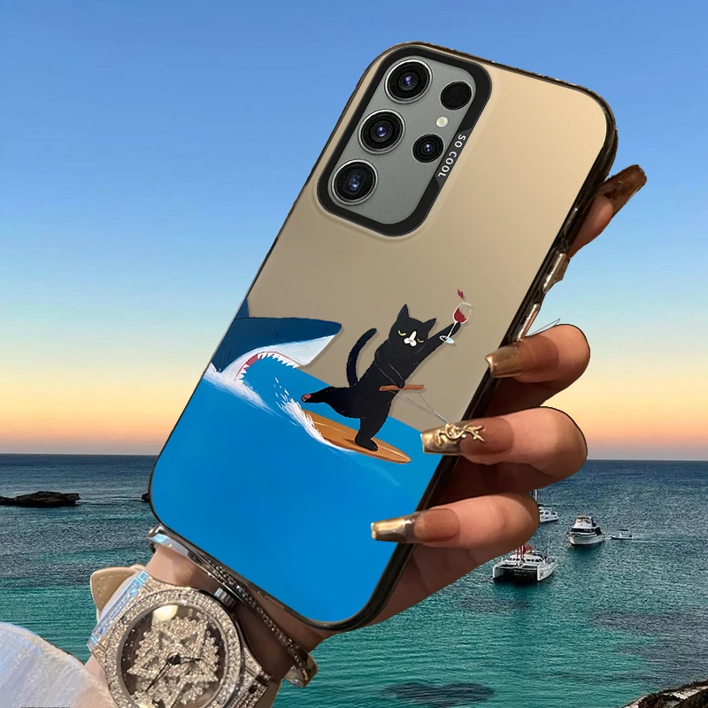 Cat Watercolor Painting Frosted Case for Samsung Galaxy S25 S24 S23 S22 Ultra S21 Plus S20 FE A73 A72 A71 A56 A55 Acrylic Cover