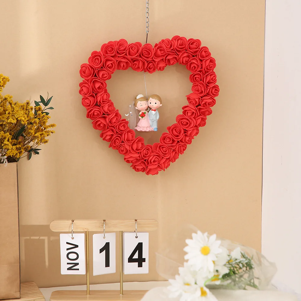 Valentine's Day Flowers Wreath Decor Artificial Garland Romantic Flower Wreaths Flower Petal Wreaths for Hanging Ornaments