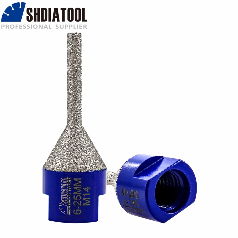 

SHDIATOOL 1pc 6-25mm Diamond Milling Finger Bits M14 or 5/8-11 Shaping Grinder Marble Granite Ceramic Hole Opener Chamfer Bits